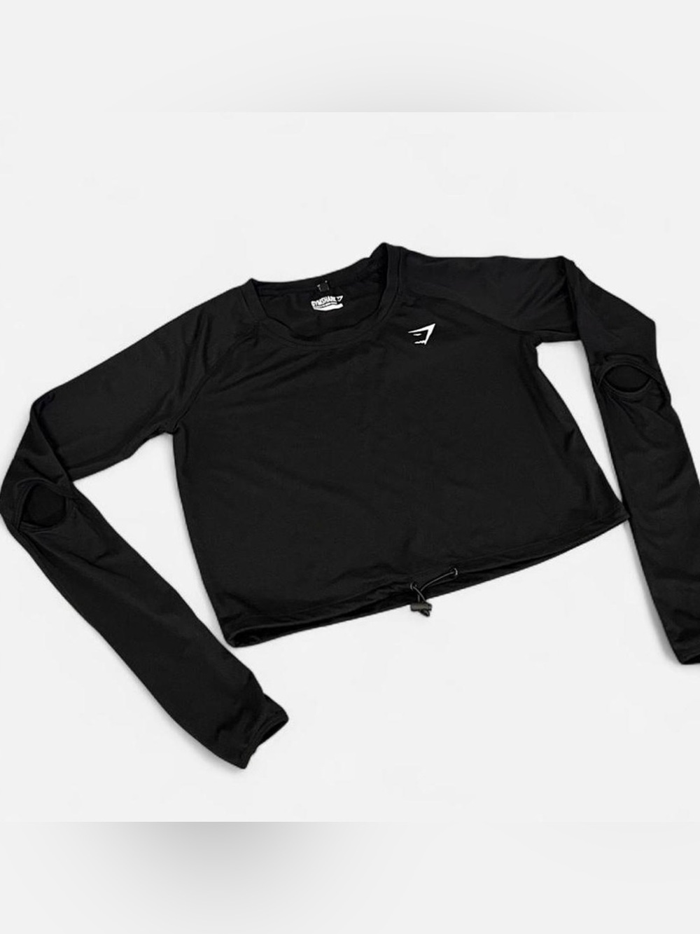 Gymshark Women's Sz Small Black Crop Top Long Sleeve Open Elbow Training